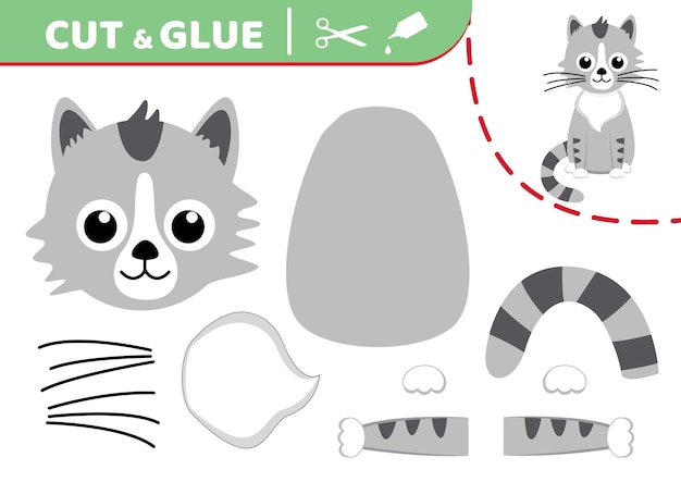 灰色の猫カットと接着剤アプリケーション作業紙ゲーム ベクトル