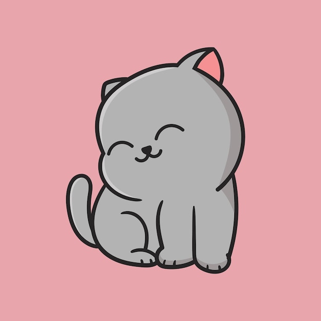 grey cat smile and calm cartoon