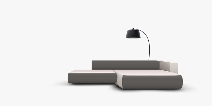 Vector grey color modern sofa with floor lamp