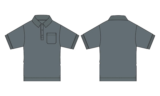 Grey color polo shirt vector illustration template front and back views