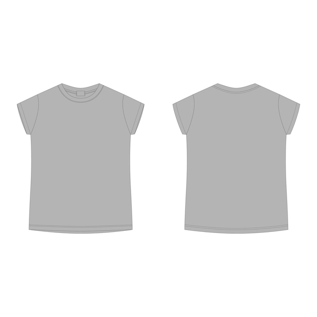 벡터 회색면 티셔츠 빈 템플릿입니다. 어린이 기술 스케치 티 셔츠 흰색 배경에 고립.