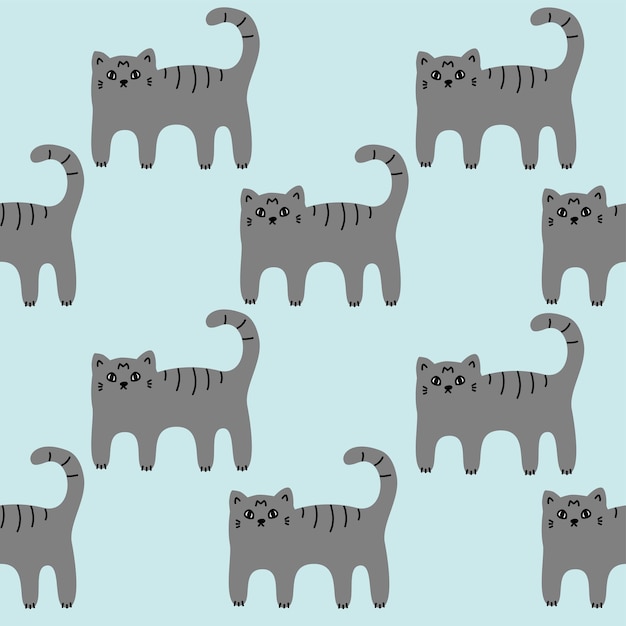 Vector grey cute cats seamless pattern pastel