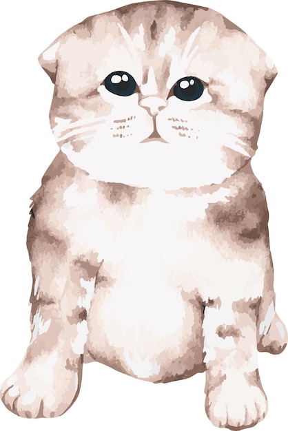 Grey cute kitten Watercolor vector illustration