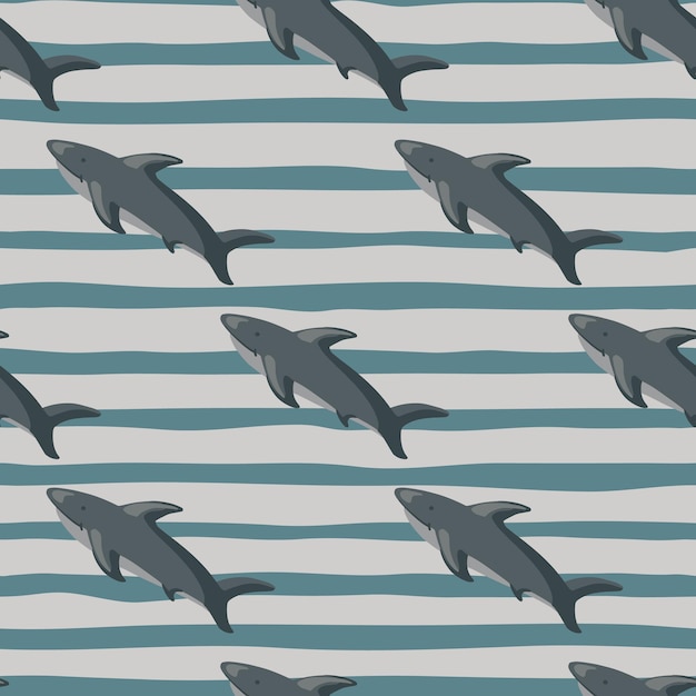 Grey diagonal shark ornament seamless pattern. striped background. scrapbook nature simple artwork.