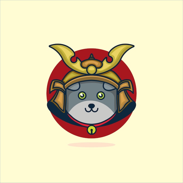 Grey Dog With Samurai Helmet Logo Design Vector