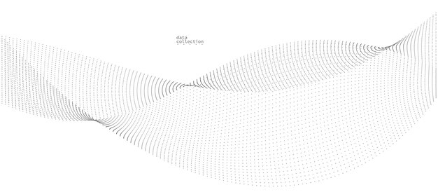 Grey dots in motion vector abstract background particles array wavy flow curve lines of points in movement technology and science illustration