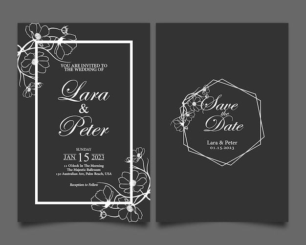 Grey elegant wedding invitation card template