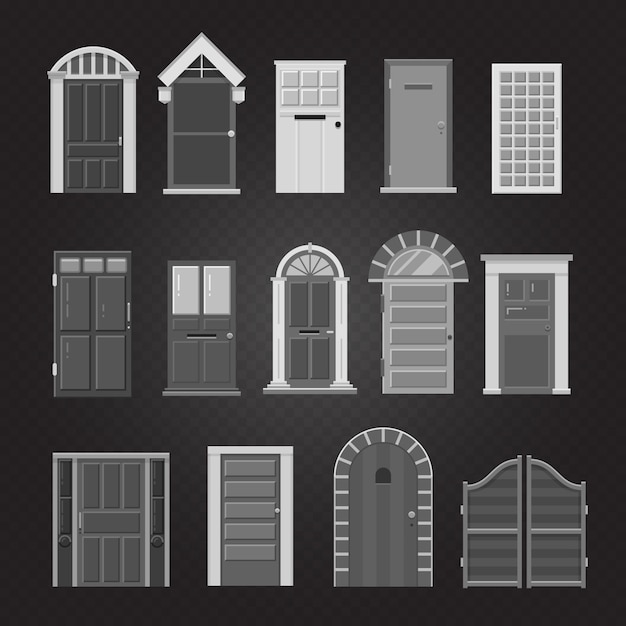 Vector grey front house doors set