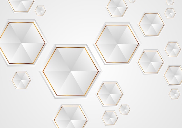 Vector grey and golden tech hexagons abstract background