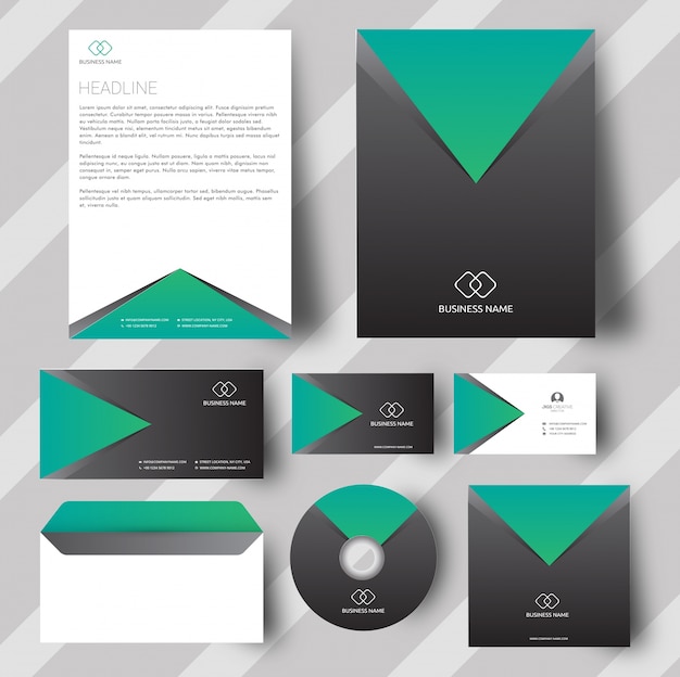 Vector grey and green corporate stationery set