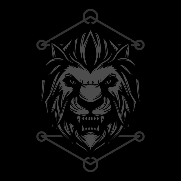 Vector grey lion hand drawn illustration