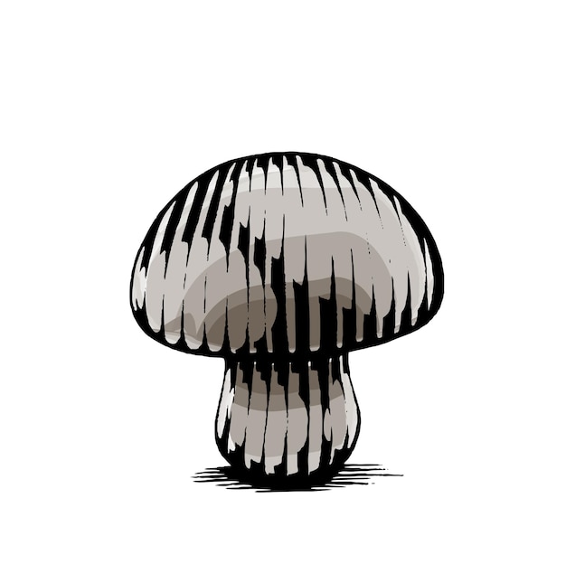 Grey Mushroom Scratchboard Engraved Vector