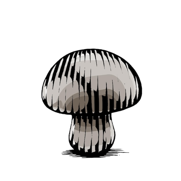 Grey mushroom scratchboard engraved vector