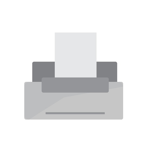 Grey printer icon design in vector in white. Flat style, office equipment