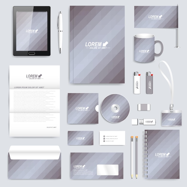 Grey set of corporate identity template