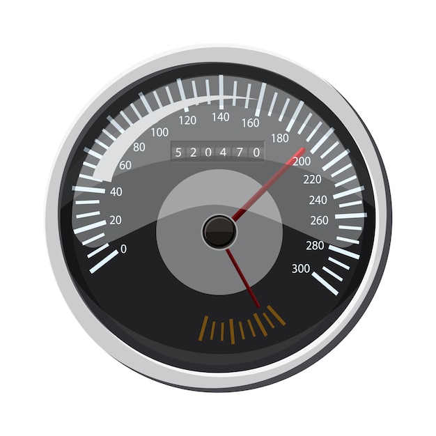 Grey speedometer icon in cartoon style isolated on white background Speed measurement symbol