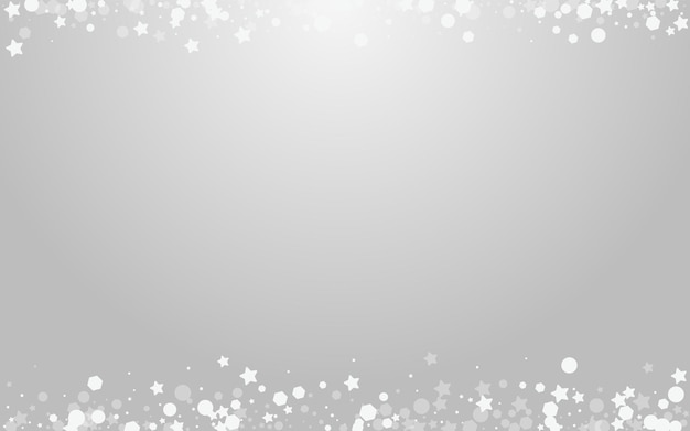 Grey Stars Vector Grey Background. Silver Festive Flake Wallpaper. Elegant Snowflake Card. Subtle Snow Invitation.