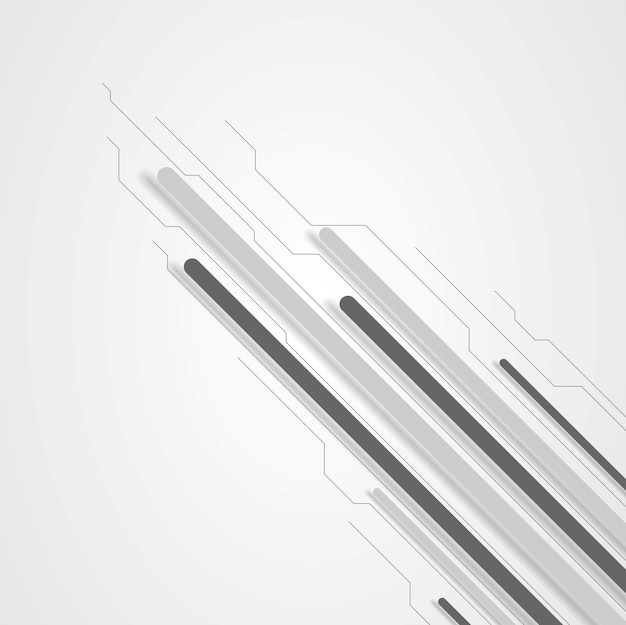 グレーのハイテク斜めストライプと回路基板設計のベクトルの背景