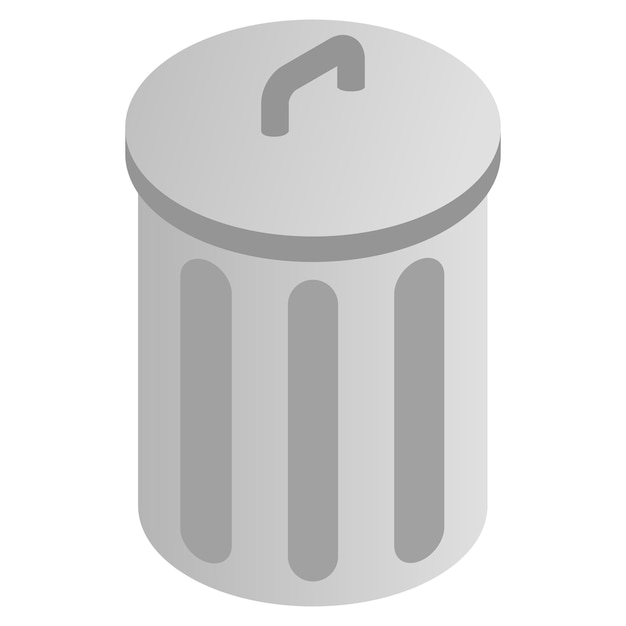 Grey trash can icon in isometric 3d style on a white background