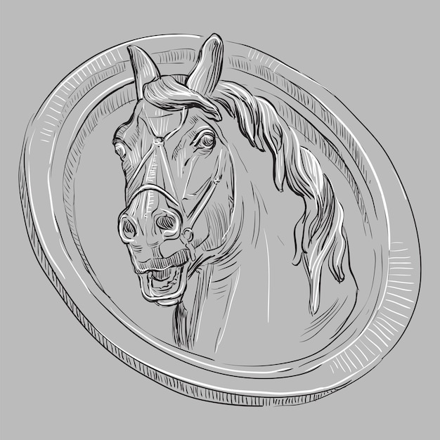 Grey vector stone head of horse