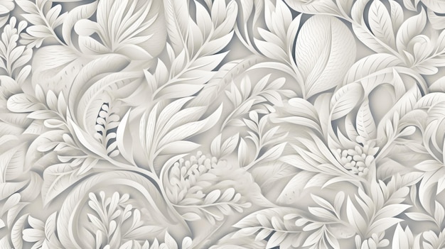 Vector a grey and white pattern with feathers and leaves