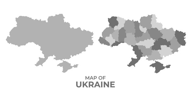 Vector greyscale vector map of ukraine with regions and simple flat illustration