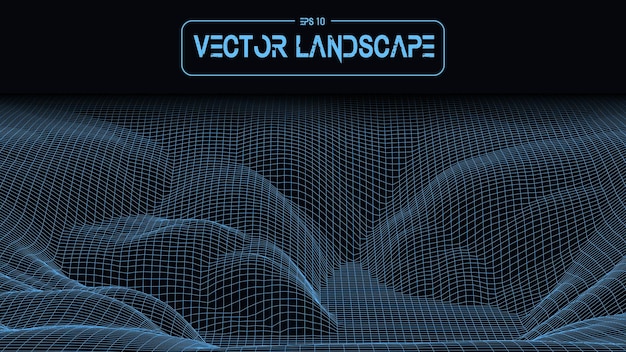 Vector grid landscape frame landscape abstract dark background with digital grid polygonal map of the arena cyberspace 3d vector illustration