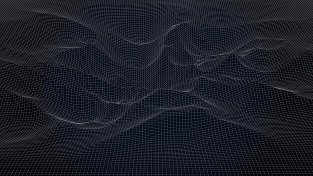 Grid landscape Frame landscape Abstract dark background with digital grid Polygonal map of the arena Cyberspace 3d vector illustration