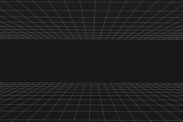 Сетка перспективы черная комната. пол и подвал. серый каркасный фон. цифровая модель технологии кибер-бокса. вектор абстрактный архитектурный шаблон