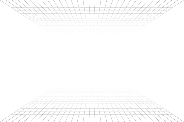 Vector grid perspective white room with gray wireframe background. floor and celling. digital cyber box technology model.  vector abstract architectural template