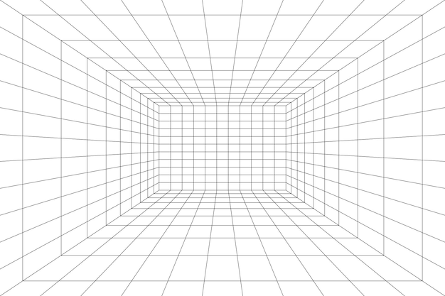 Вектор Сетка комната в перспективе векторные иллюстрации в 3d стиле внутренний каркасный шаблон интерьер коробки