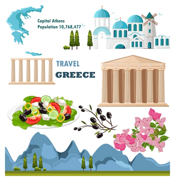 Vector griekenland reizen bezienswaardigheden kaart