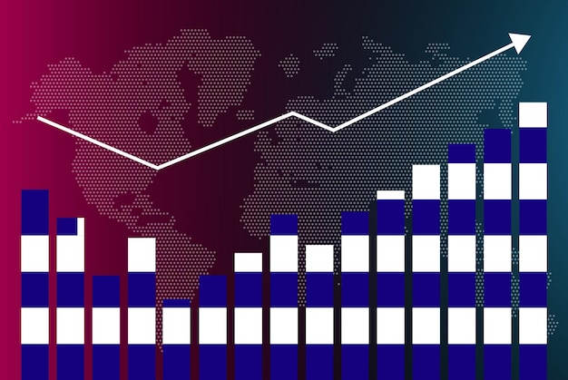 Griekenland staafdiagram grafiek met ups en downs, stijgende waarden, griekenland land vlag op staafdiagram