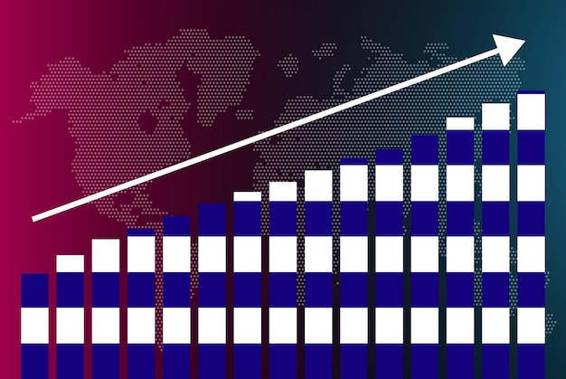 Griekenland staafdiagramgrafiek, stijgende waarden, landstatistiekenconcept, Griekse vlag op staafdiagram