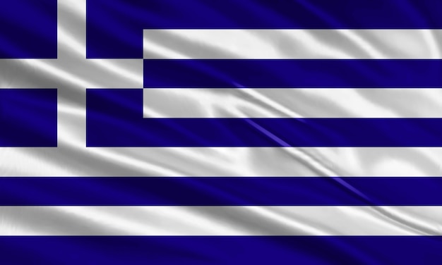 Griekenland vlag ontwerp. Wapperende vlag van Griekenland gemaakt van satijn of zijde stof. Vectorillustratie.