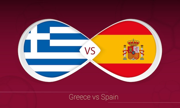 Griekenland vs spanje in voetbalcompetitie, groep b. versus pictogram op voetbal achtergrond.