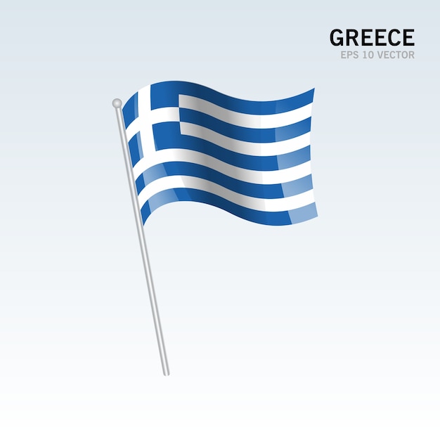 Griekenland zwaaien vlag geïsoleerd op een grijze achtergrond
