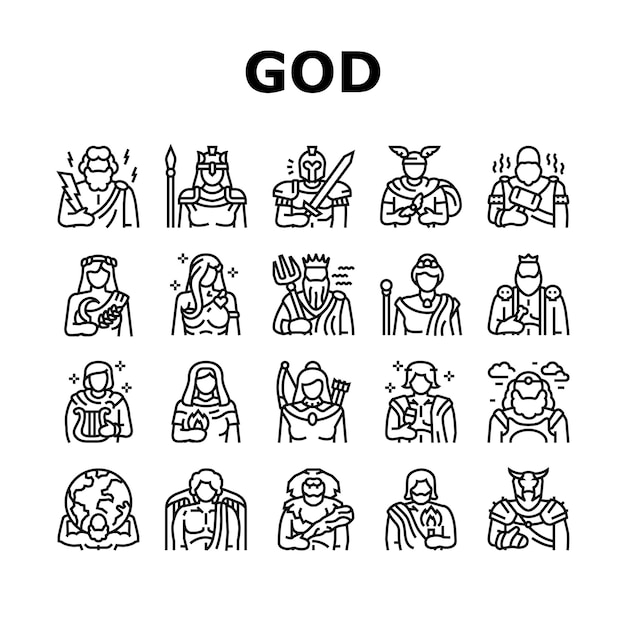 Griekse god mythologie oude iconen set vector