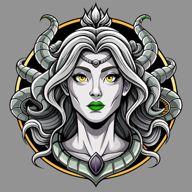 Griekse mythologie medusa handgetekende cartoon personage sticker icoon concept geïsoleerde illustratie