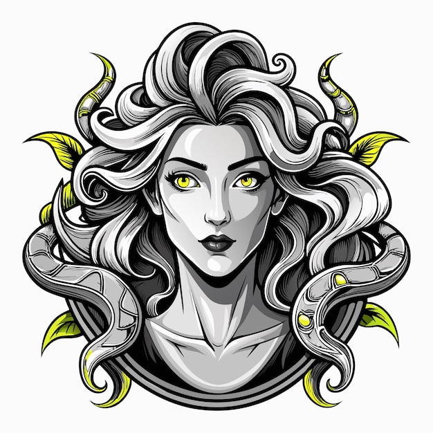 Griekse mythologie medusa handgetekende cartoon personage sticker icoon concept geïsoleerde illustratie