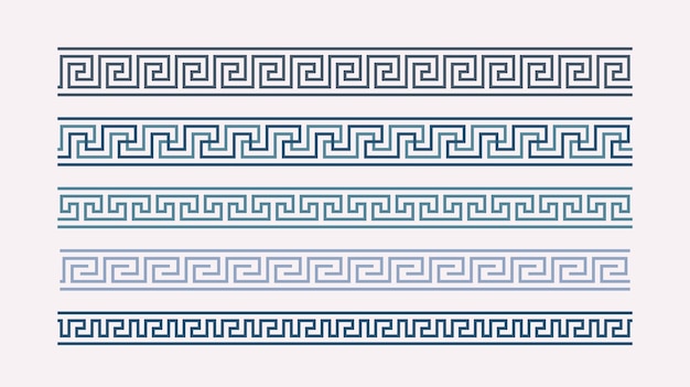 Griekse sleutel ornamenten collectie. Gekleurde meanderpatroonreeks. Herhalend geometrisch meandros-motief