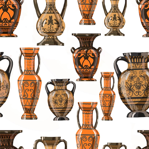 Vector griekse vazen kunst cultuur oudheid klassiekers set geïsoleerd op wit