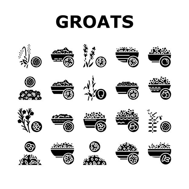 Gries natuurvoeding collectie iconen set vector