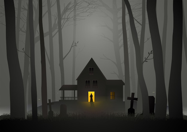 Vector griezelig huis in het bos