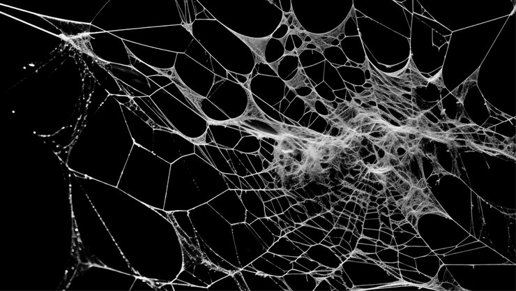 Vector griezelig spinnenweb bedekt een zwarte achtergrond abstract