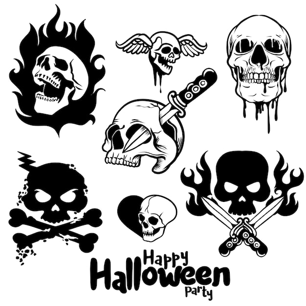 Griezelige schedels en botten, met de hand getekende decoratie van Halloween