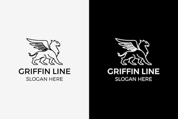 griffin gryphon griffon logo eagle lion line art outline monoline vector illustration