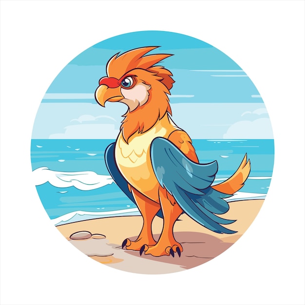 Griffin Leuke Grappige Cartoon Kawaii Kleurrijke Waterverf Strand Zomer Dieren Huisdieren Sticker Illustratie