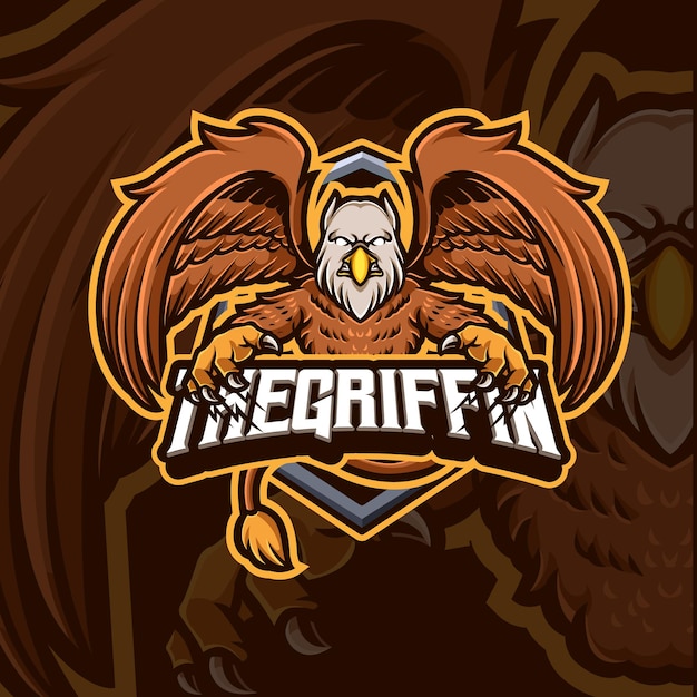 Vettore disegno del logo del gioco esport della mascotte del grifone