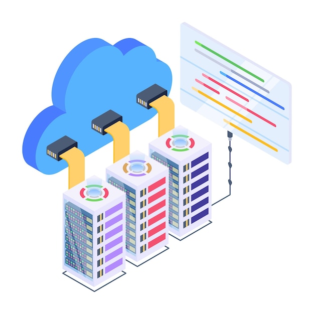 Grijp dit creatieve isometrische pictogram van een cloud computing-netwerk